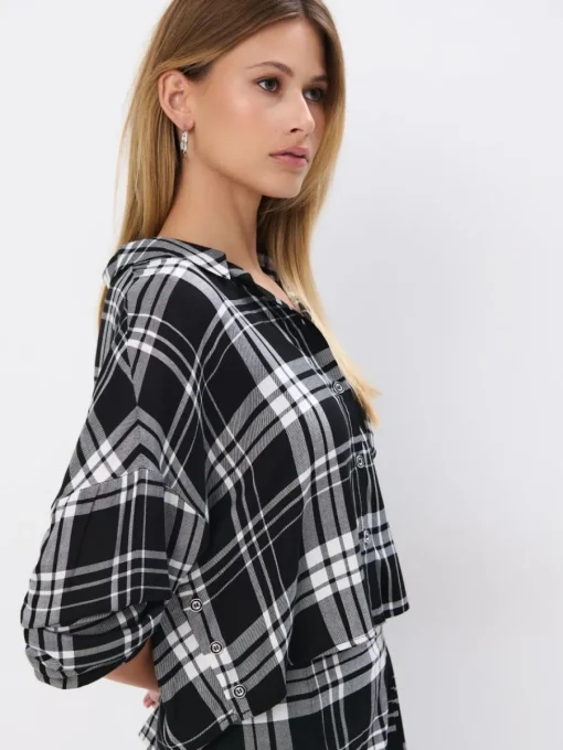 Blusen, Hemden>MOHITO Karierte Hemdbluse mit hohem Viskoseanteil Grau