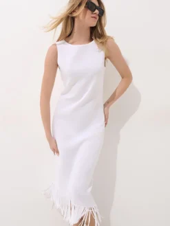 Kleider, Overalls|Entdecke Alles></noscript>MOHITO Kleid mit Fransen Weiu00df