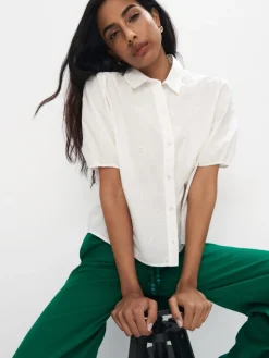 Blusen, Hemden>MOHITO Kurzärmlige Hemdbluse mit hohem Baumwollanteil Creme
