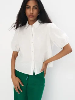 Blusen, Hemden>MOHITO Kurzärmlige Hemdbluse mit hohem Baumwollanteil Creme