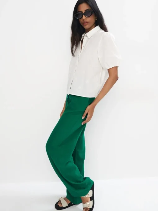 Blusen, Hemden>MOHITO Kurzärmlige Hemdbluse mit hohem Baumwollanteil Creme
