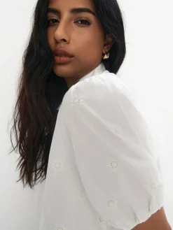 Blusen, Hemden></noscript>MOHITO Kurzärmlige Hemdbluse mit hohem Baumwollanteil Creme
