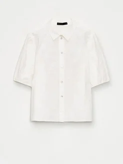 Blusen, Hemden></noscript>MOHITO Kurzärmlige Hemdbluse mit hohem Baumwollanteil Creme