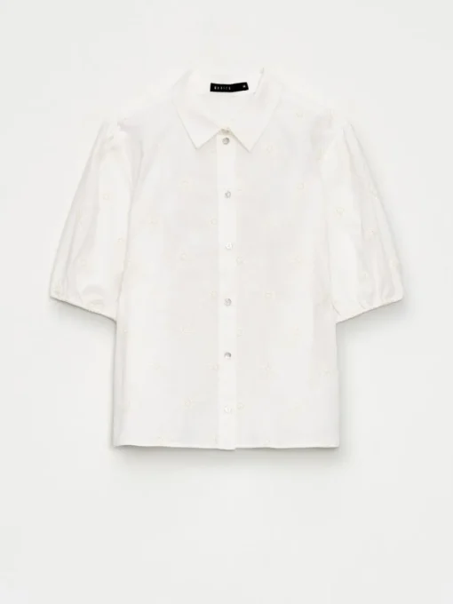 Blusen, Hemden>MOHITO Kurzärmlige Hemdbluse mit hohem Baumwollanteil Creme