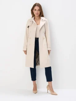 Jacken, Mäntel>MOHITO Langer zweireihiger Trenchcoat Creme