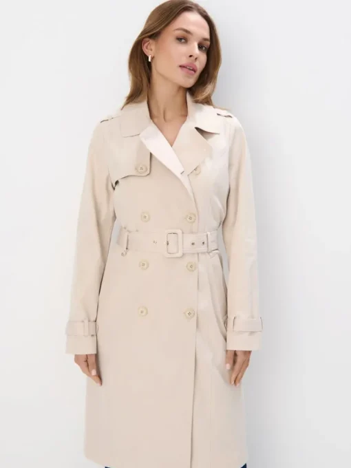 Jacken, Mäntel>MOHITO Langer zweireihiger Trenchcoat Creme