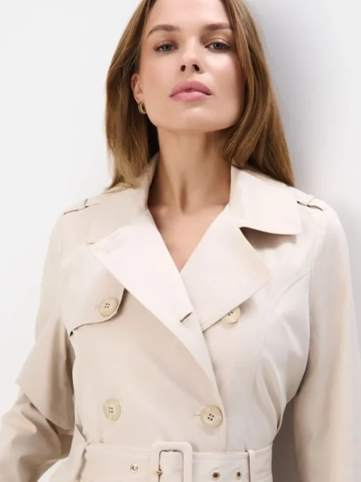 Jacken, Mäntel>MOHITO Langer zweireihiger Trenchcoat Creme