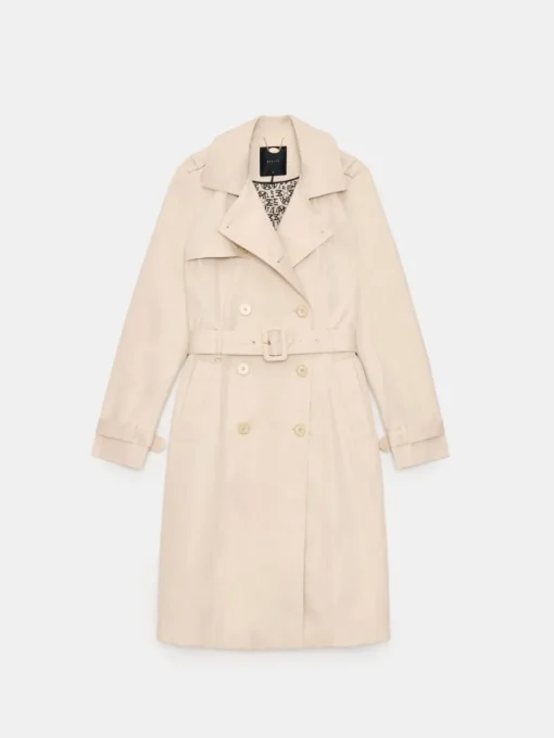 Jacken, Mäntel>MOHITO Langer zweireihiger Trenchcoat Creme