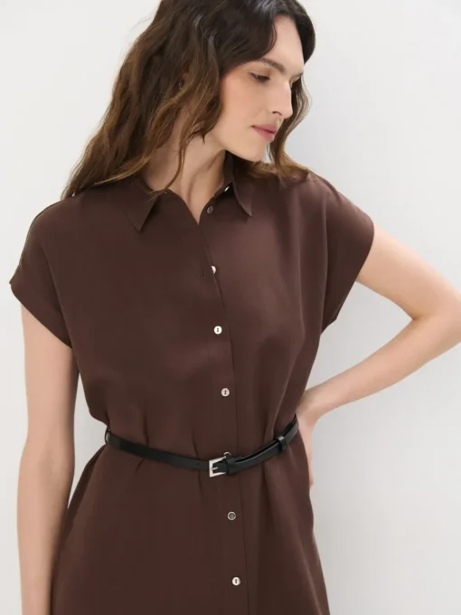 Midi, Maxikleider|Kleider, Overalls>MOHITO Midi-Hemdkleid Dunkelbraun