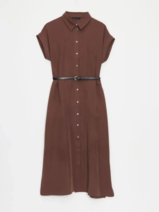 Midi, Maxikleider|Kleider, Overalls>MOHITO Midi-Hemdkleid Dunkelbraun