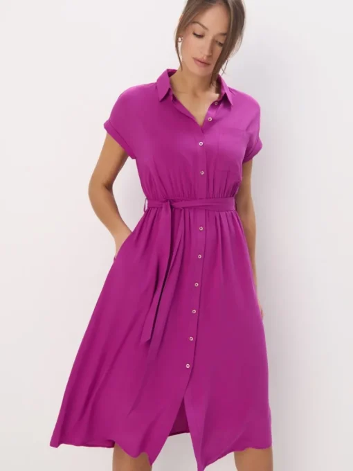 Bestsellers|Kleider, Overalls>MOHITO Midi-Hemdkleid aus Viskose Lila