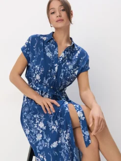 Frühlingskleider|Kleider, Overalls>MOHITO Midi-Hemdkleid aus Viskose Navy