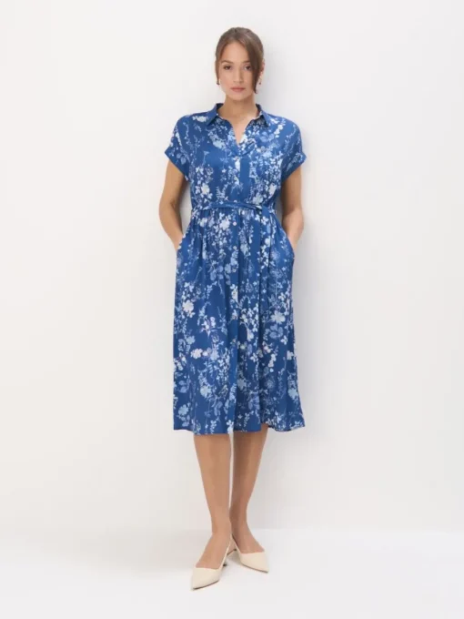 Frühlingskleider|Kleider, Overalls>MOHITO Midi-Hemdkleid aus Viskose Navy