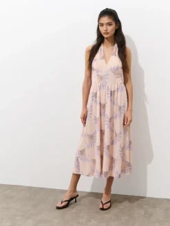 Geblümte Kleider|Kleider, Overalls>MOHITO Midikleid Nude