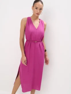 Leinen>MOHITO Midikleid mit Gürtel Pink