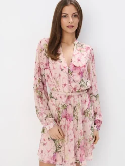Geblümte Kleider|Kleider, Overalls>MOHITO Minikleid mit Gürtel Pink