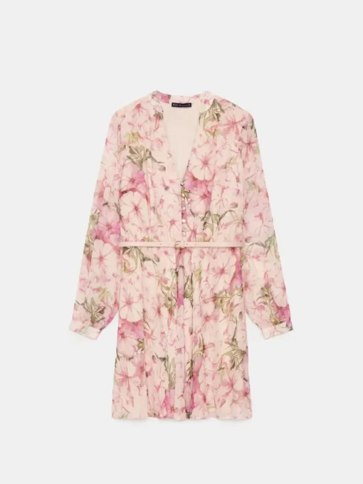 Geblümte Kleider|Kleider, Overalls>MOHITO Minikleid mit Gürtel Pink