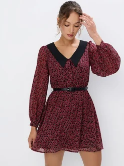 Geblümte Kleider|Kleider, Overalls>MOHITO Minikleid mit Gürtel Schwarz
