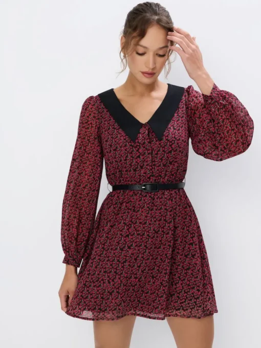 Geblümte Kleider|Kleider, Overalls>MOHITO Minikleid mit Gürtel Schwarz