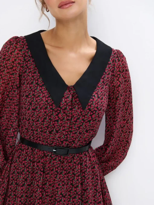 Geblümte Kleider|Kleider, Overalls>MOHITO Minikleid mit Gürtel Schwarz