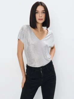 Blusen, Hemden>MOHITO Oversize-Top mit Schimmereffekt Grau