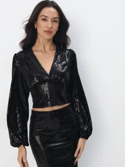 Blusen, Hemden>MOHITO Paillettenbluse Schwarz