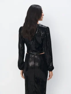 Blusen, Hemden></noscript>MOHITO Paillettenbluse Schwarz