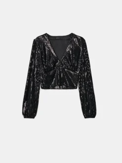 Blusen, Hemden></noscript>MOHITO Paillettenbluse Schwarz
