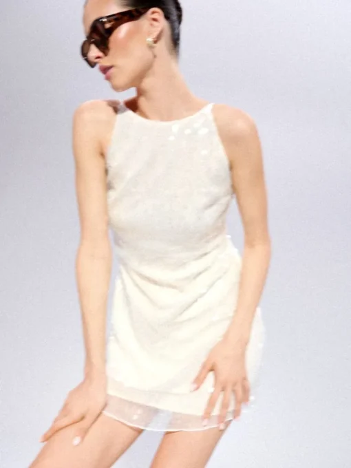 Kleider, Overalls|Entdecke Alles>MOHITO Paillettenkleid Creme