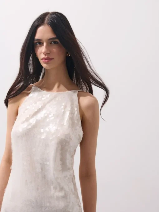Kleider, Overalls|Entdecke Alles>MOHITO Paillettenkleid Creme