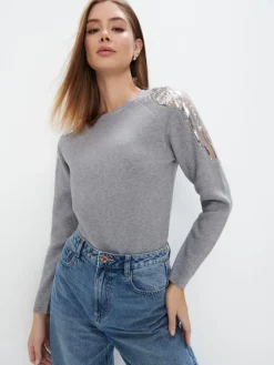 Pullover>MOHITO Pullover mit Pailletten Grau