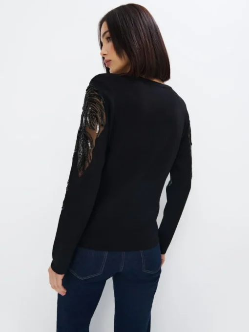 Pullover>MOHITO er Pullover mit Paillettenärmeln Schwarz