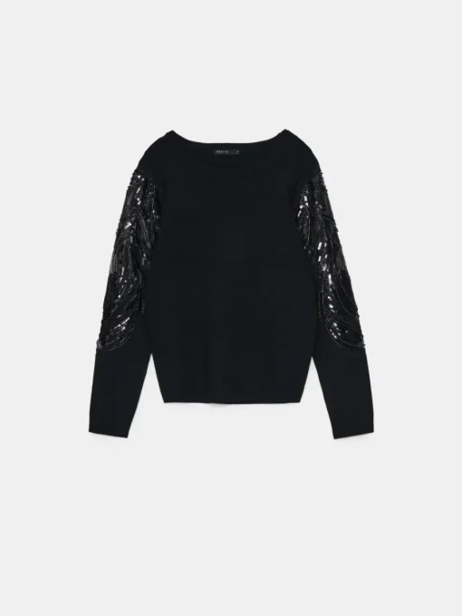 Pullover>MOHITO er Pullover mit Paillettenärmeln Schwarz