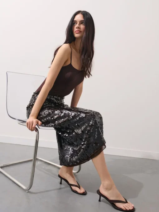 Röcke>MOHITO Sequin midi skirt Dunkelbraun