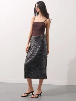 Röcke>MOHITO Sequin midi skirt Dunkelbraun
