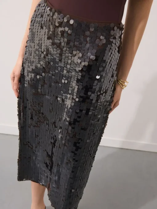 Röcke>MOHITO Sequin midi skirt Dunkelbraun