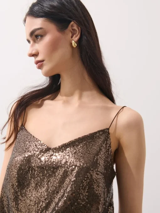 Blusen, Hemden>MOHITO Sequin top Dunkelbraun
