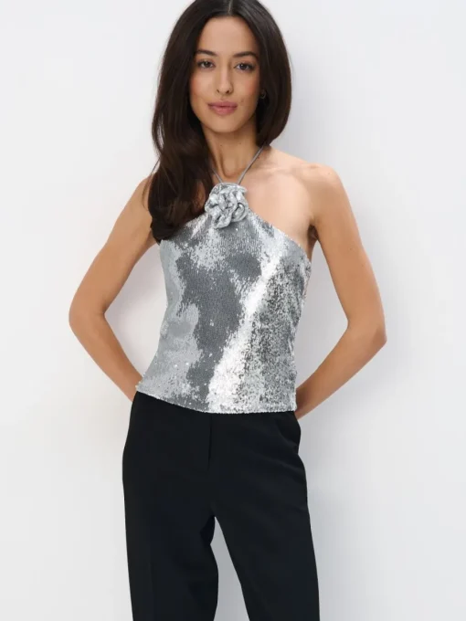T-shirts, Tops>MOHITO Sequin top Silber