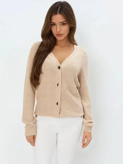 Pullover>MOHITO Strickjacke mit metallisiertem Faden sand