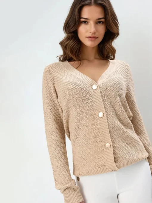Pullover>MOHITO Strickjacke mit metallisiertem Faden sand