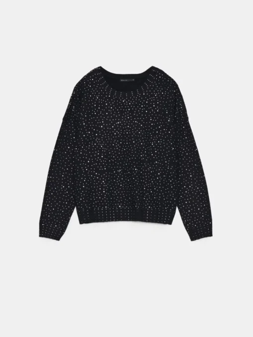 Pullover>MOHITO Strickkleid mit Kristalle Schwarz