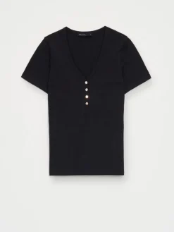 T-shirts, Tops></noscript>MOHITO T- Shirt mit V-Ausschnitt Schwarz