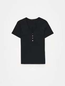 T-shirts, Tops></noscript>MOHITO T- Shirt mit V-Ausschnitt Schwarz