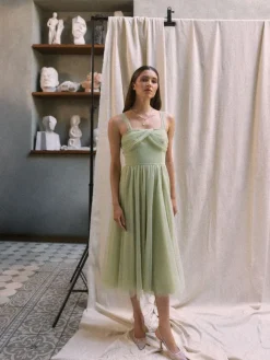 Kleider, Overalls|Entdecke Alles>MOHITO Tüll-Kleid Midi Olivgrün