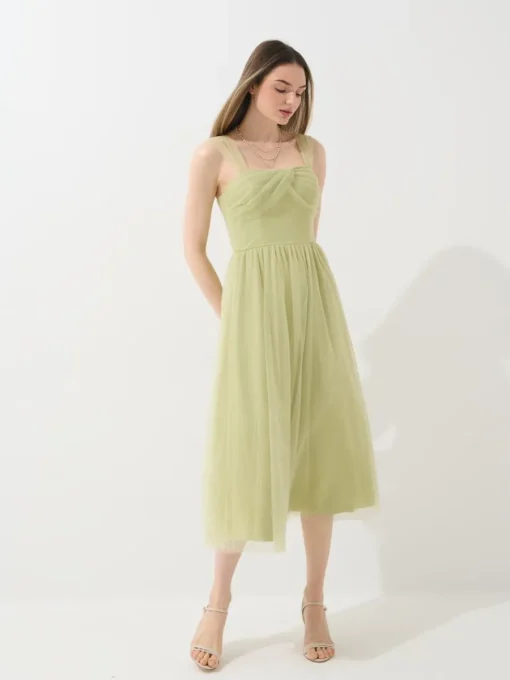 Kleider, Overalls|Entdecke Alles>MOHITO Tüll-Kleid Midi Olivgrün