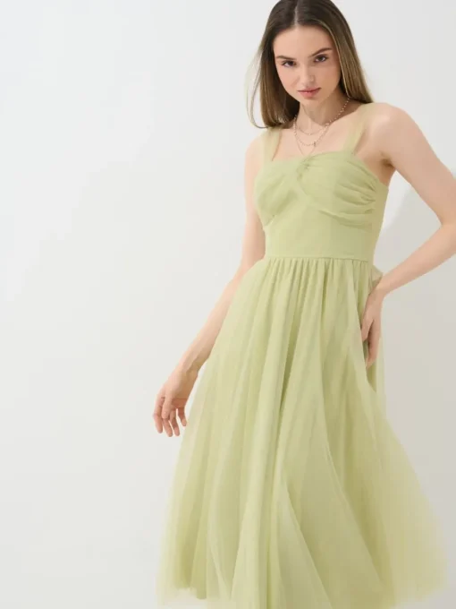 Kleider, Overalls|Entdecke Alles>MOHITO Tüll-Kleid Midi Olivgrün