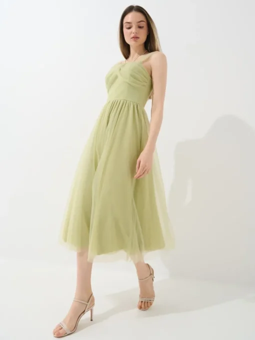 Kleider, Overalls|Entdecke Alles>MOHITO Tüll-Kleid Midi Olivgrün