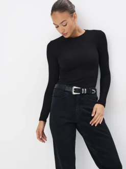 T-shirts, Tops|Blusen, Hemden>MOHITO Top aus Rippstrick Schwarz