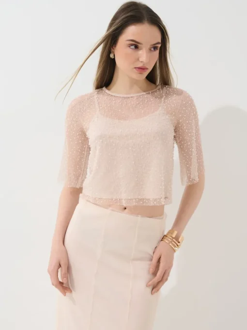Blusen, Hemden>MOHITO Top mit Metallicgarn Nude