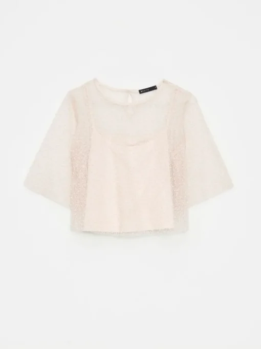 Blusen, Hemden>MOHITO Top mit Metallicgarn Nude